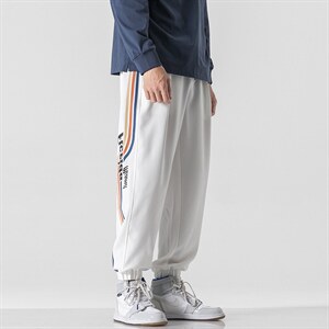 日系2024秋冬新款条纹印花宽松束脚运动休闲潮牌裤子2106-P45控69,男装休闲裤,星座914-3