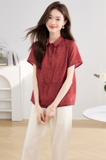 在仓！2024年夏季丝麻套装短袖衬衫纽扣简约两件套亚麻裤，女装套装/套裙，新依时派