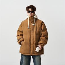 有长图冬季新款假两件羽绒棉衣服男宽松连帽棉袄外套MF00827/P100，男装棉衣，电商B316