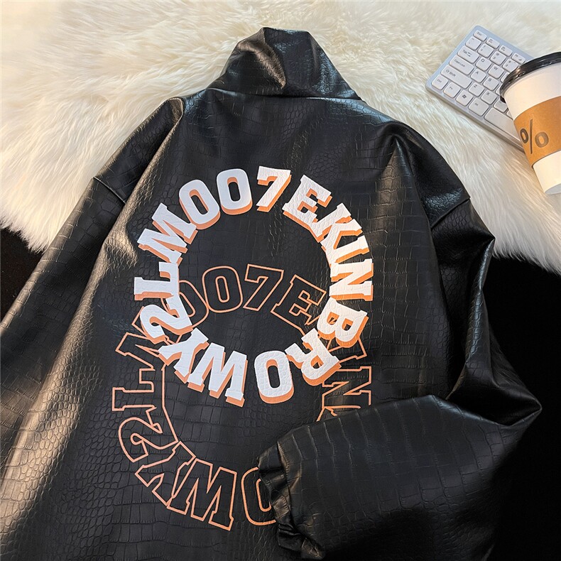 港风平铺鳄鱼纹皮衣女外套男大码M-5XL潮美式男JK7815P90控128，男装皮衣，星座227-7