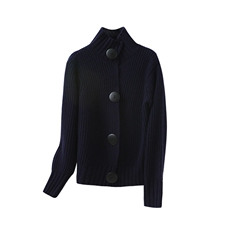 重工加厚纯羊毛开衫秋季毛衣外套女宽松短款针织外搭羊绒上衣藏蓝，女装羊毛衫，总能电商供货