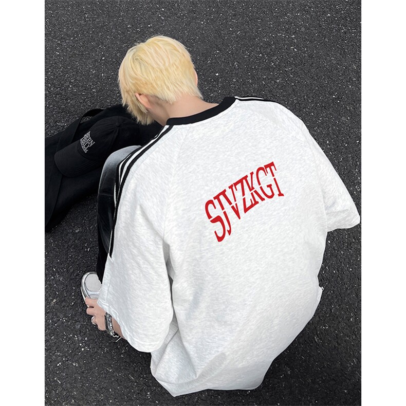 可48小时发货支持抖音得物来样二开重磅美式高街纯棉织带短袖T恤，男装T恤，电商A486