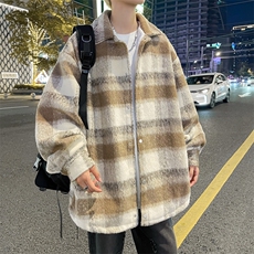 秋季美式宽松大格子毛呢外套潮街头情侣条纹上衣W7937-P75，男装夹克，星座512-4