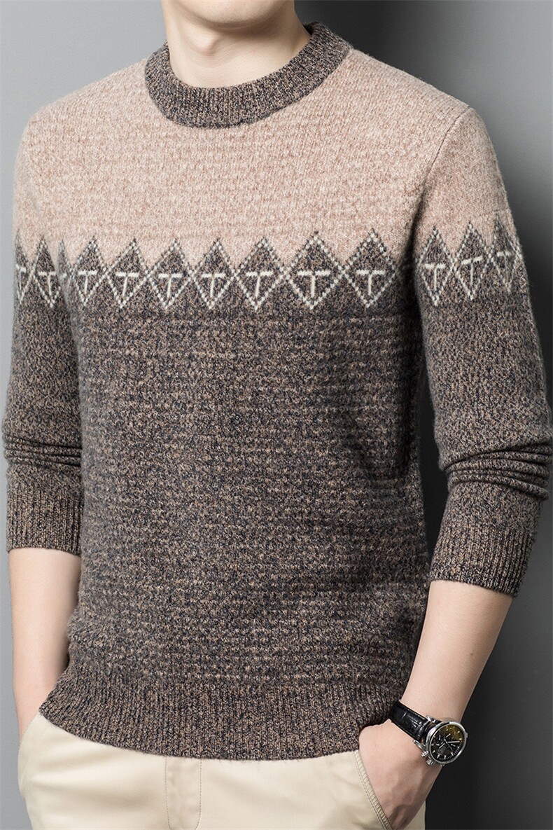 圆领毛衣男加厚保暖秋冬款男士线衣潮流韩版男装衣服打底针织衫男,男装T恤,钱塘6003（原4033）
