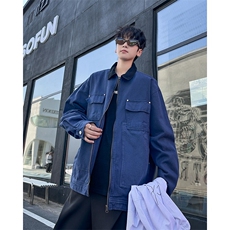篮色vintage工装外套男女底特律短款水洗夹克初秋穿搭高级感上衣，男装夹克，星座601-2