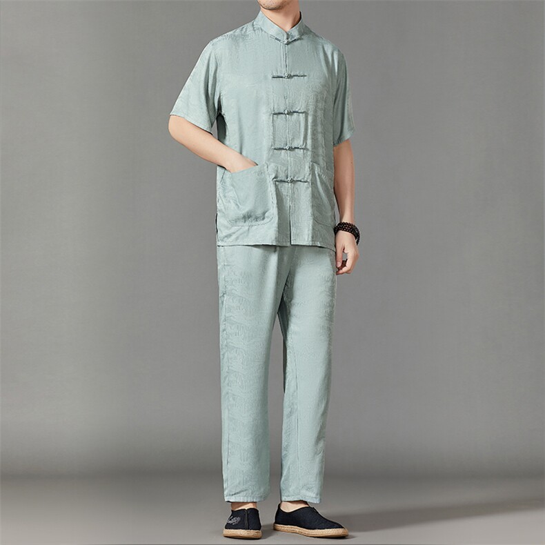 2026夏季薄款高端风冰丝短袖衬衫套装唐装汉服HL23808-P120,男装休闲套装,星座1105-3