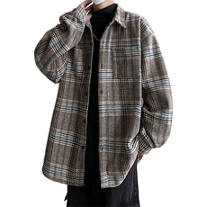加厚毛呢衬衫潮牌宽松大码外套美式复古帅气休闲225-2-CS710-P58，男装衬衫，星座225-2