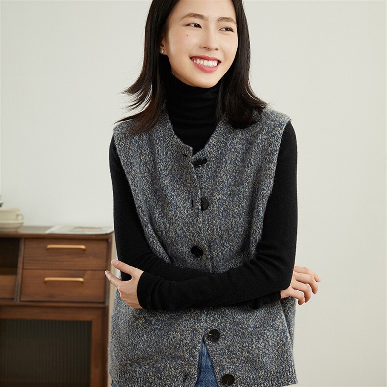 时尚百搭羊绒马甲女款V领无袖毛衣外套显瘦针织背心坎肩，女装马甲，万品羊绒