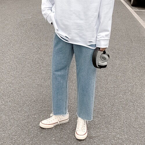 夏季毛边宽松百搭直筒休闲牛仔裤NK20P40，男装牛仔裤，电商D325