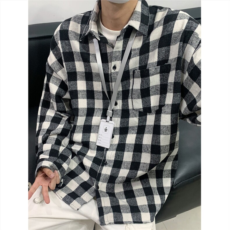 现货~磨毛加厚格子大码长袖衬衫C5899/特P25黑色,男装衬衫,电商A094