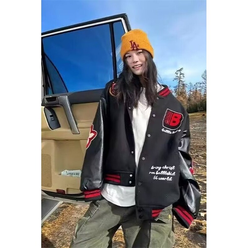 网图美式复古盾徽撞色夹棉夹克校园风外套加厚A025-GY18092-P72,男装夹克,电商A025