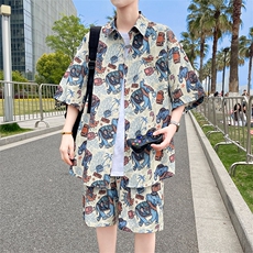 夏季海边沙滩男女同款休闲套装潮牌宽松大码XZ102B-1-TZ2560P55，男装休闲套装，星座102B-1