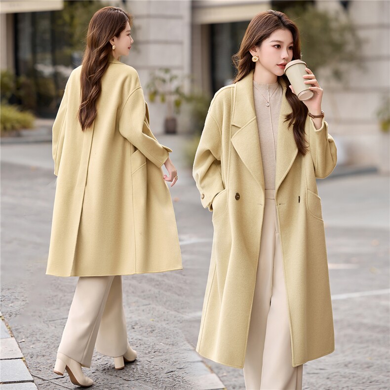 现货手工缝制冬季保暖新款时尚气质通列舒适街头大西装双面呢大衣，女装双面呢大衣，丽美静依
