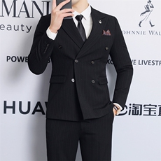 2025新款条纹三件套装西服婚礼举持结婚礼服2022-P220，男装西服，星座311B