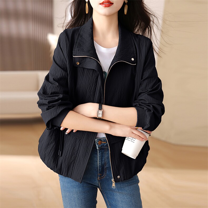 现货2023秋季新款翻领休闲减龄短外套女,女装短外套,余墨