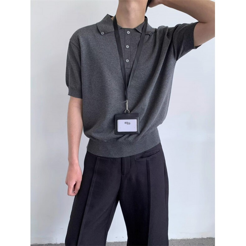 MDAG美式复古金属扣翻领短袖T恤polo衫男女夏季宽松休闲百搭上衣,男装Polo衫,四季星座505
