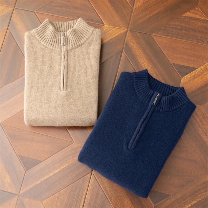 时尚男士半拉链羊绒衫秋季新款纯色保暖毛衣高品质舒适面料，男装羊绒套衫，米亚康羊绒