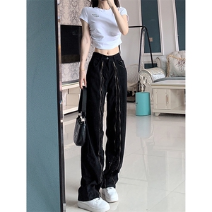 美式ins高街hiphop毛须小众拉链休闲牛仔长裤货号K2309P65控88图片