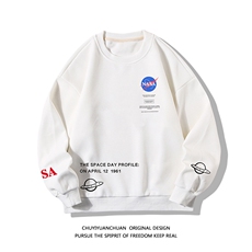 NASA华夫格卫衣圆领卫衣长袖t恤男外套白底HW76243-P30加绒款P40，男装卫衣，电商A040A