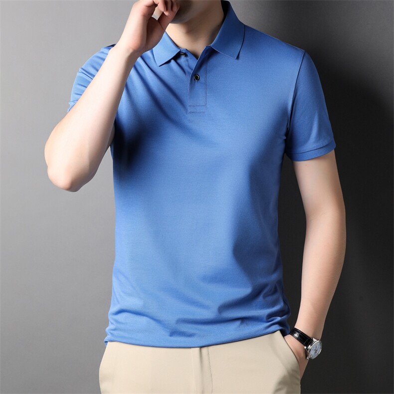 D77298钱塘2020-2夏季基础款男士纯色高端精品法令短袖T恤P50图片