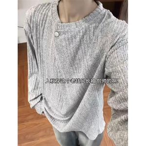 肌理感针织卫衣男女款秋季高级感美式慵懒风长袖T恤设计感打底衫图片