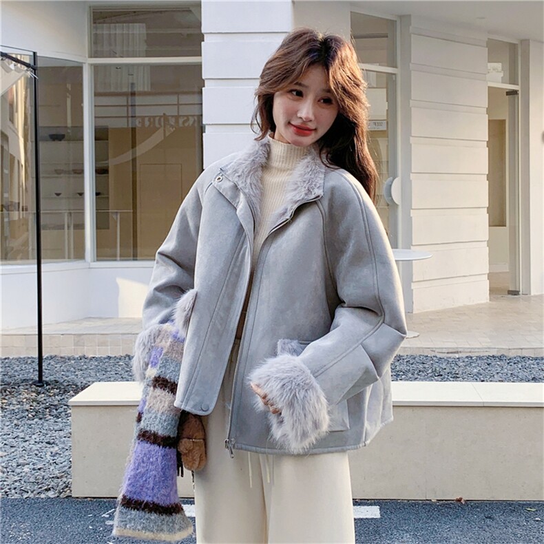 有货~浅灰色毛毛皮毛一体加厚保暖外套2C118-M870P215控318，女装皮草，2C118