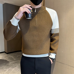 冬季店主风社会小伙痞帅半高领拼接针织衫301A-1/M96/P58图片