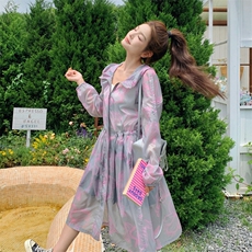 印花中长款26夏季新款时尚薄款连帽防晒衣服女182A8565P115K168，女装防晒衣，浙宝182A