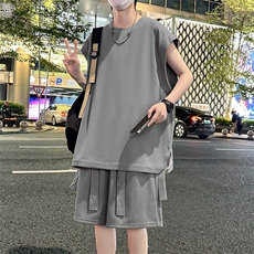 短袖男夏季套装2025新款运动坎肩飘带无袖t恤男A436-D229-P65，男装T恤，电商A436