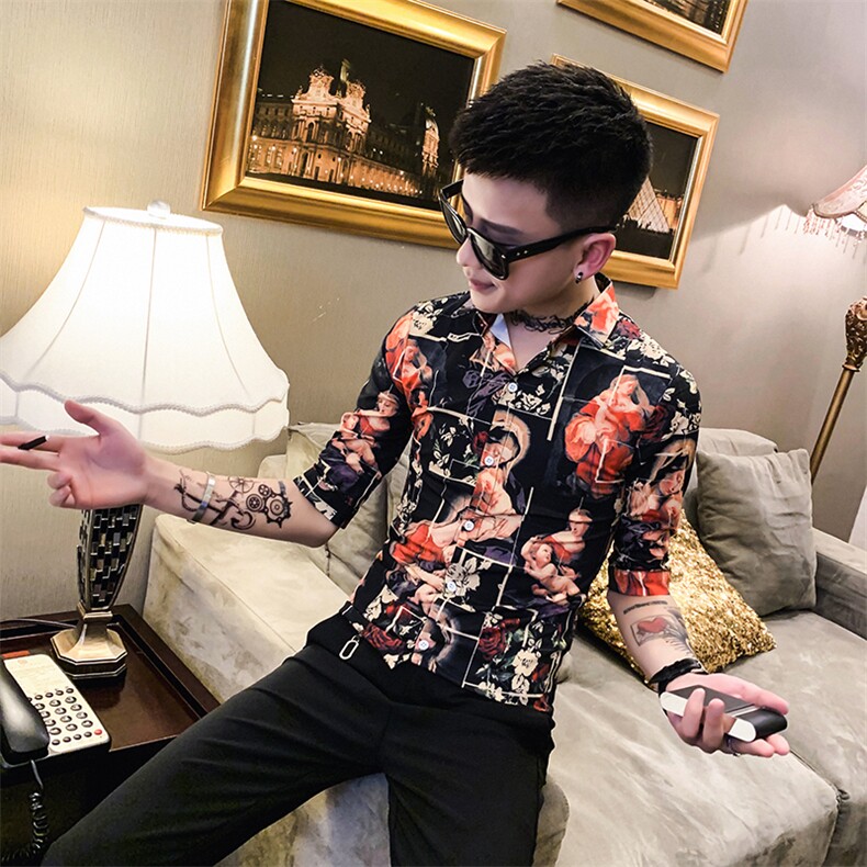 312A-901-P50新款社会小伙修身中袖衬衫英伦潮州五分袖衬衣,男装衬衫,星座312A