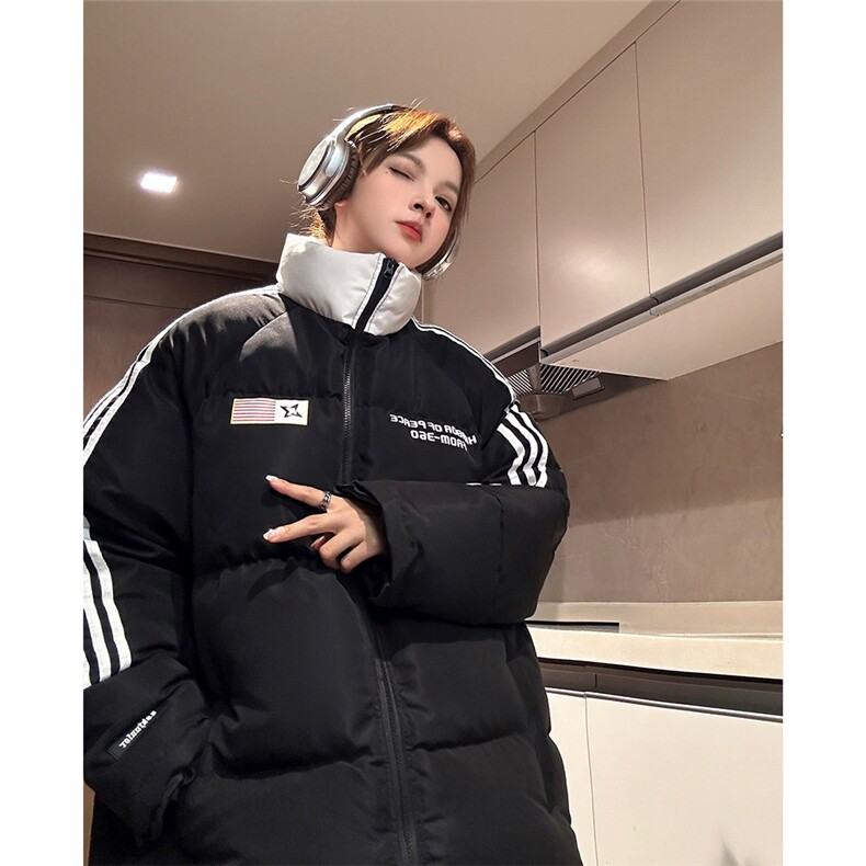 美式潮流拼接撞色潮流冬季面包服外套男女情侣装棉衣2023,男装棉衣,电商C306-1
