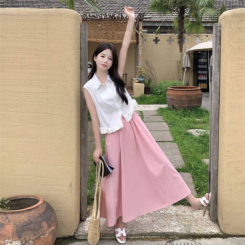 无袖衬衫半身裙套装女2025年夏季RF2C290-5856#-P120-K176,女装套装/套裙,蝶眷