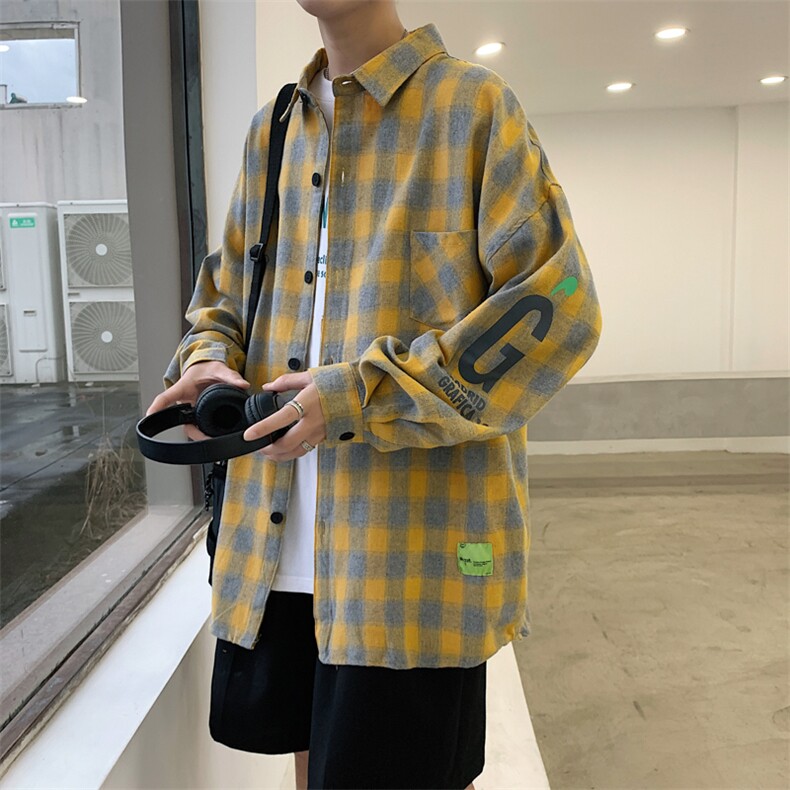 2023春季宽松格子长袖衬衫潮CS03P45,男装衬衫,电商D325