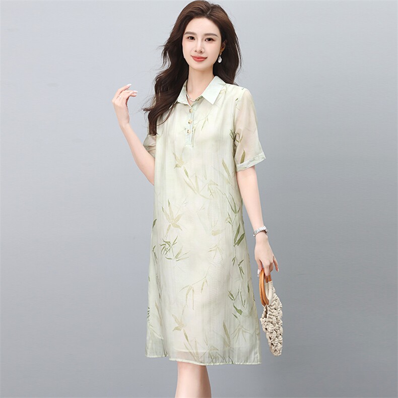 新中式印花雪纺连衣裙女夏季气质大码女装2025年新款洋气裙子,女装连衣裙,涵誉