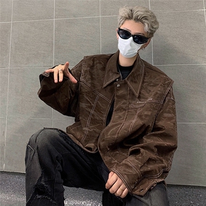 现货不缺货 欧美水洗皮衣 宽松假两件外套夹克 1209-1-JK17-P108图片