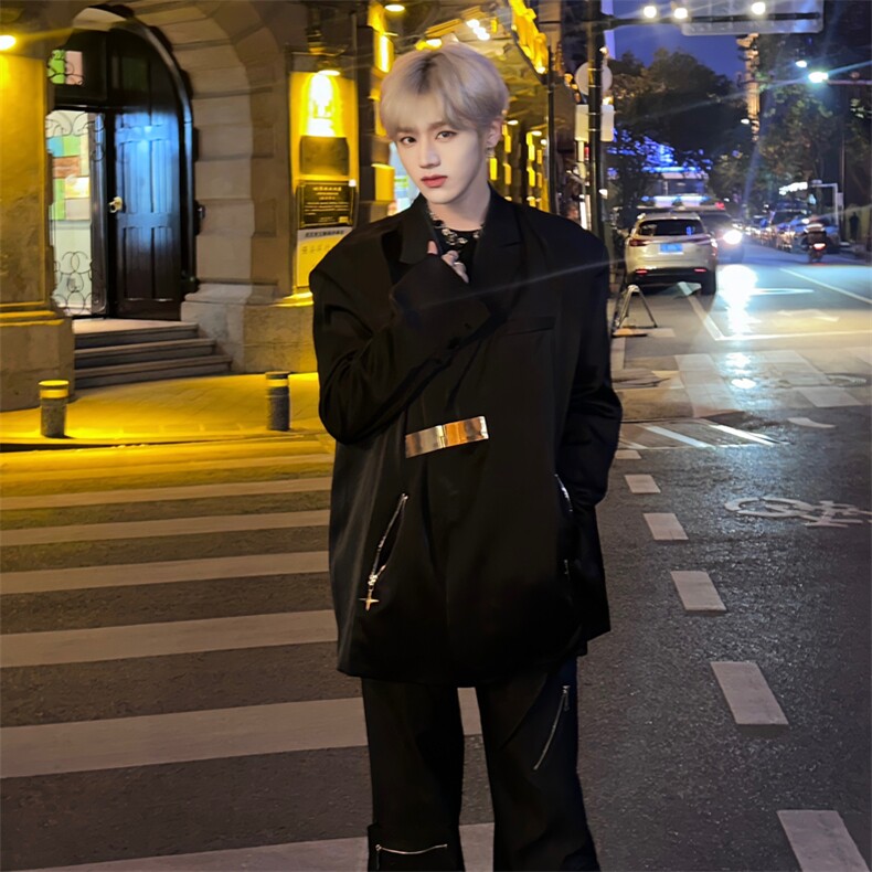 （自家图）网红炸街金属卡扣西服外套宽松西服1389-P105,男装西服,星座910-5