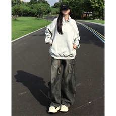 复古蓝美式高街复古牛仔裤男春秋季新款设计感vibe工装直筒阔腿裤，男装牛仔裤，四季星座505