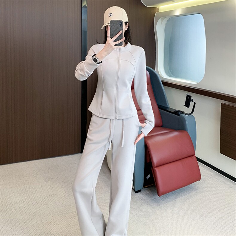 高级感拉链开衫立领卫衣阔腿裤两件套潮流,女装套装/套裙,江南