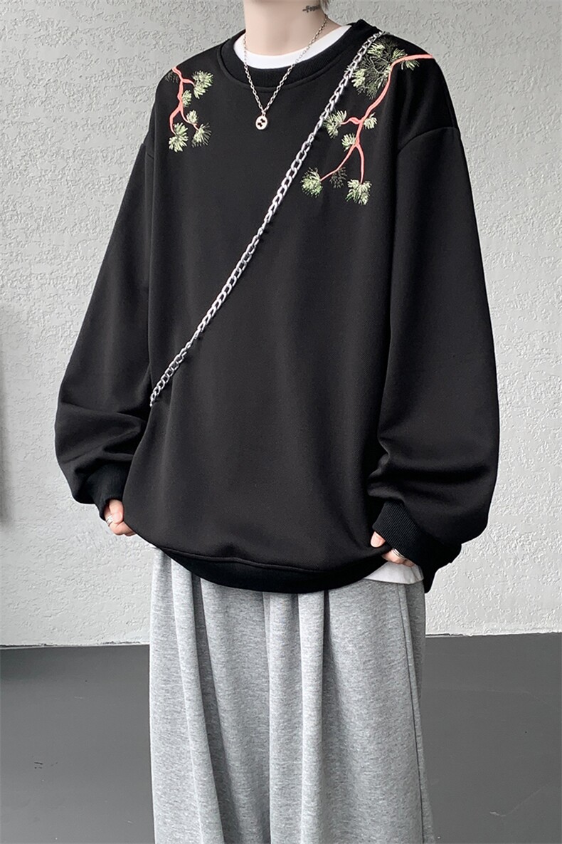 8XL-M新中式圆领卫衣宽松大码风刺绣无帽上衣重磅外套WY5118P55,女装短外套,电商B238