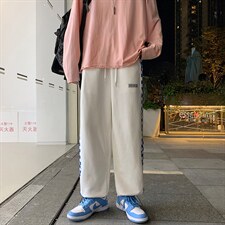 港风阔腿裤2023春季新款拼接格子男潮流宽松ins帅休闲裤K2071-P30，男装休闲裤，星座512-2