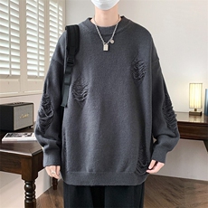 83480-P55个性破洞毛衣男秋冬季潮牌破坏针织男宽松复古慵懒风，男装针织衫/毛衣，电商D310B