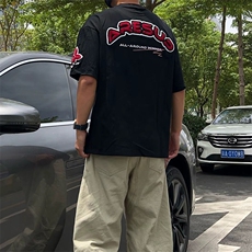 万针全刺绣工艺抖音得物高品质260克重磅纯棉双纱美式高街短袖T恤，男装T恤，电商A486