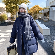 韩版高级感中长款羽绒服女2025年冬季新款宽松加厚保暖白鸭绒外套，女装羽绒服，2C273