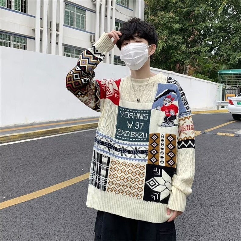 美式街头设计感圆领毛衣男慵懒风休闲针织衫GM24-P53图片