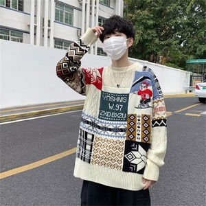 美式街头设计感圆领毛衣男慵懒风休闲针织衫GM24-P53图片