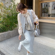 小香风马甲裙女2025春季新款超好看减龄蕾丝衬衫半身裙，女装套装/套裙，1D102-1
