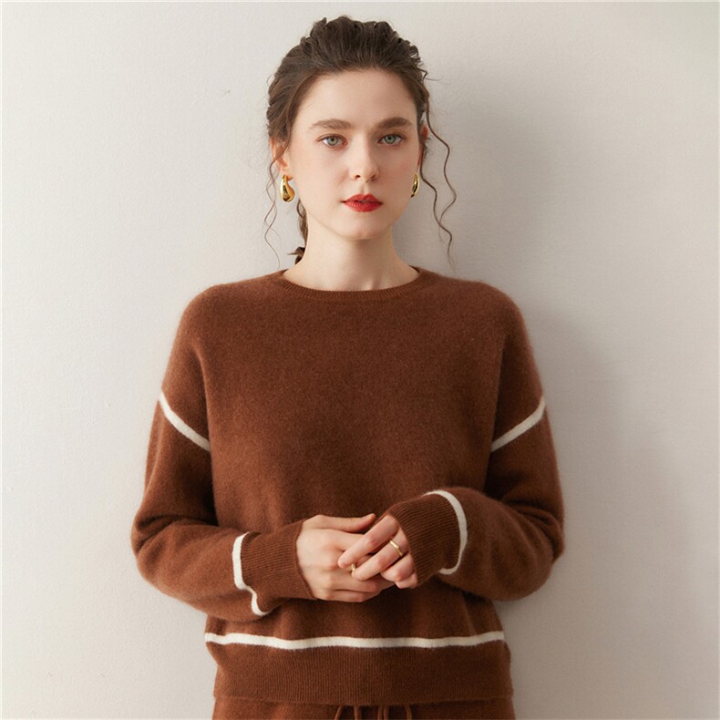 新款空气层圆领短裤纯色针织衫时尚休闲，女装针织衫/毛衣，广悦羊绒