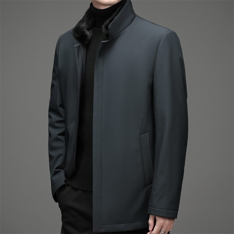 羽绒服男中长款加厚保暖立领尼克服冬季新款中年男士商务休闲外套图片