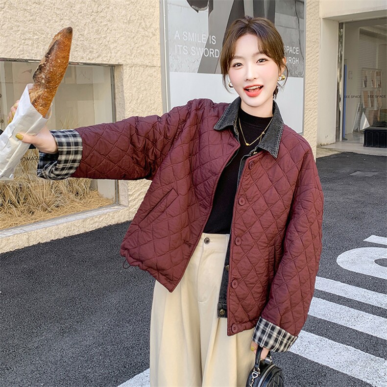 韩版气质牛仔拼接轻薄款棉服女2025冬季新款显瘦加厚短款棉衣棉袄,女装棉衣/棉服,C位
