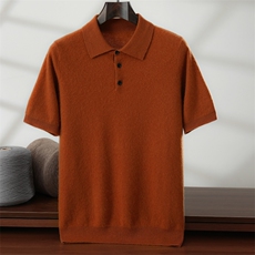 新款纯色短袖Polo领时尚百搭，男装针织衫/毛衣，隆格羊绒